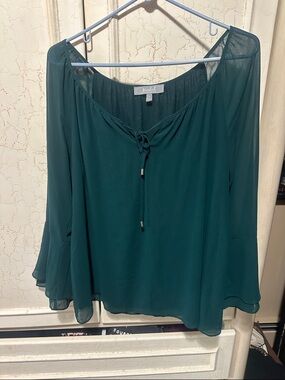 Teal Boho Tie-Neck Blouse